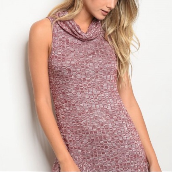 Burgundy Ribbed Sleeveless Knit Dress S - Picture 3 of 6